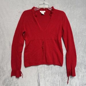 Kenar Sweater Womens Medium Red V Neck Ruffle Cuff Cashmere Belted Tie Waist‎